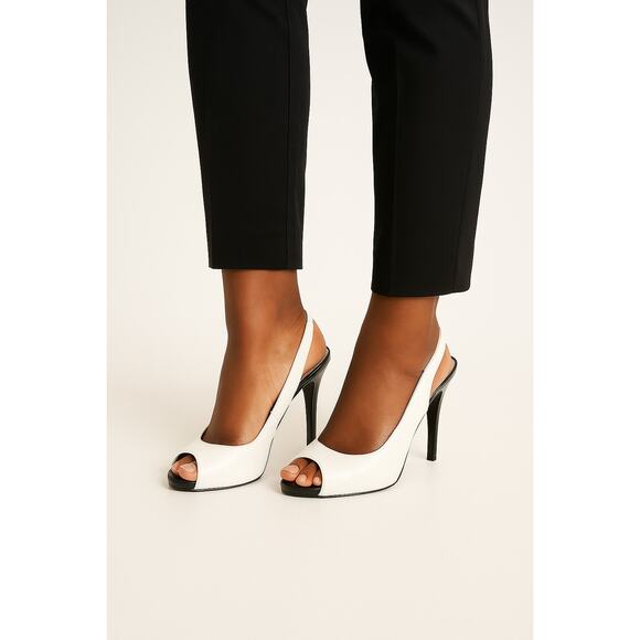 Guess Sling Backs White Black Heels Size - 10 - Picture 1 of 7